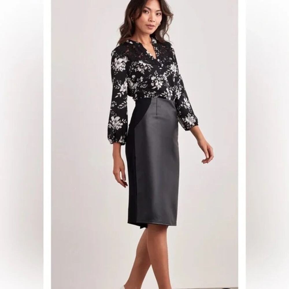 ELLEN TRACY NWT $89 Vegan Leather Ponte BROWN Pencil Skirt Size M - Picture 2 of 9
